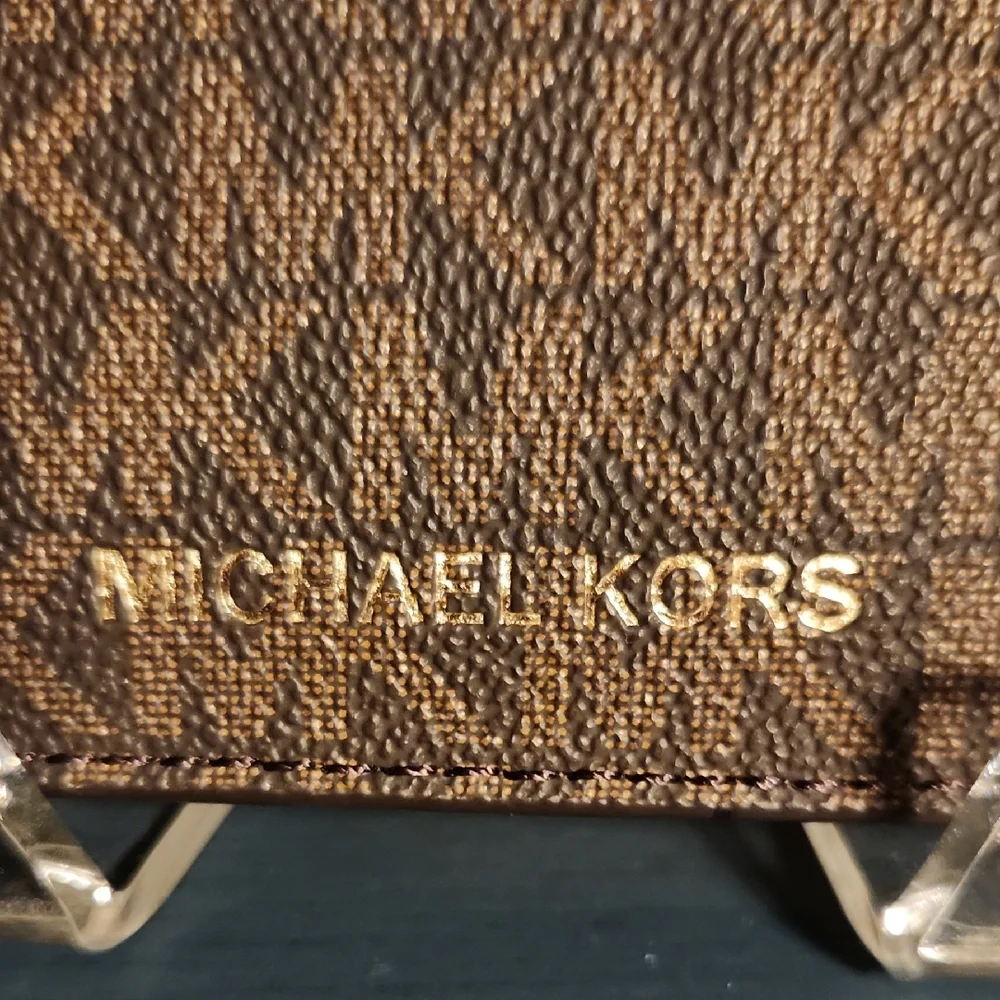 Michael Kors Monogram Passport Cover Holder with Gold Logo EUC or NWOT